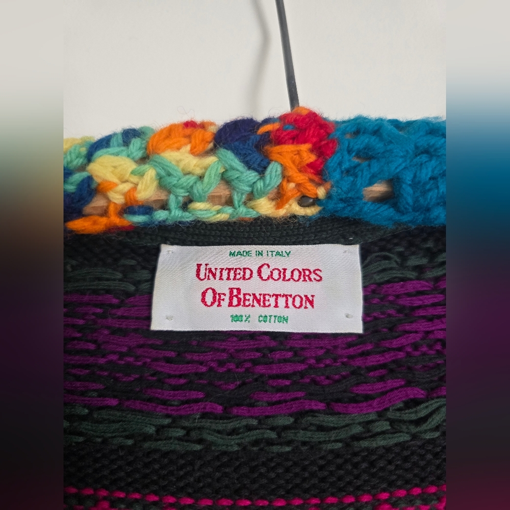 Vintage Benetton Cardigan 90s Colorful Knit Sweater Made in Italy Size M - Picture 4 of 15